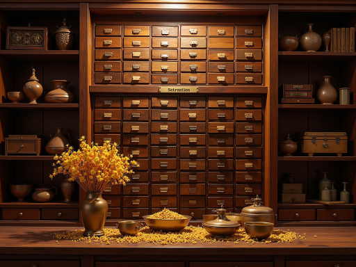 中药饮片展示，传统中药材包装，古朴药房背景