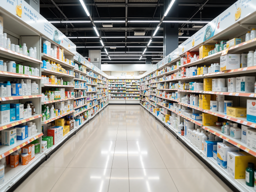 非处方药展示，多种包装的OTC药品，药店货架背景