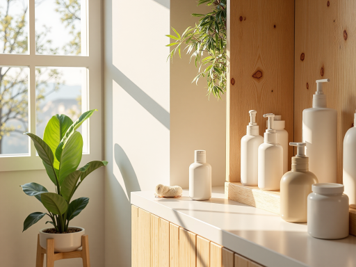 个人护理用品展示，洗护用品整齐摆放，温馨居家背景